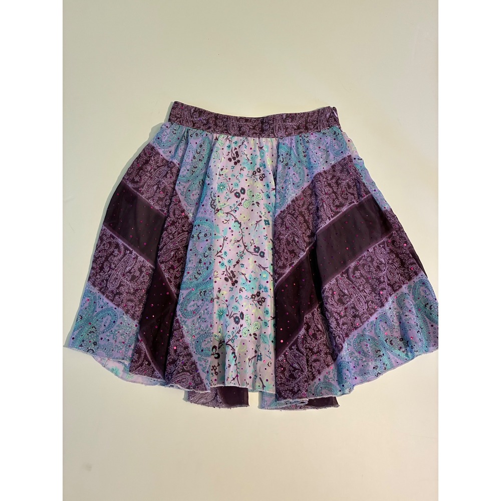 Limited Too Girls Size 16 Purple Paisley Patchwork Glitter Flared Mini Skirt